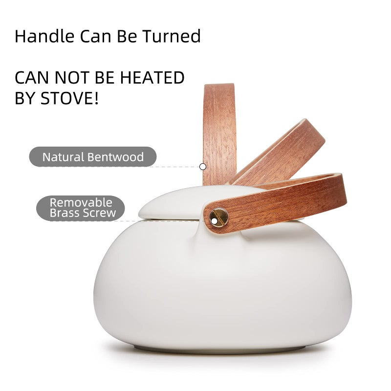 ZENS Teapot with Infuser, Ceramic Japanese 2cup Teapot for Loose Leaf Tea, 800ml Small Matte White Porcelain Tea Pot Gift with Modern Bentwood Handle - Image 5